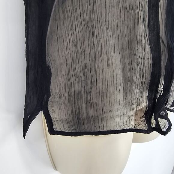 J. Crew Womans size 10 Sheer Lace Trim Button Up Shirt Blouse Black CD018 NEW - Picture 3 of 9